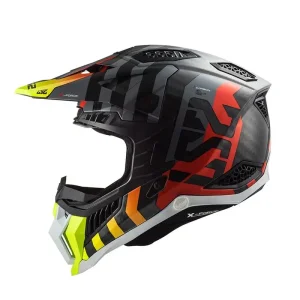 Capacete LS2 MX703 X-Force Carbon Barrie Amarelo Flúor/Vermelho